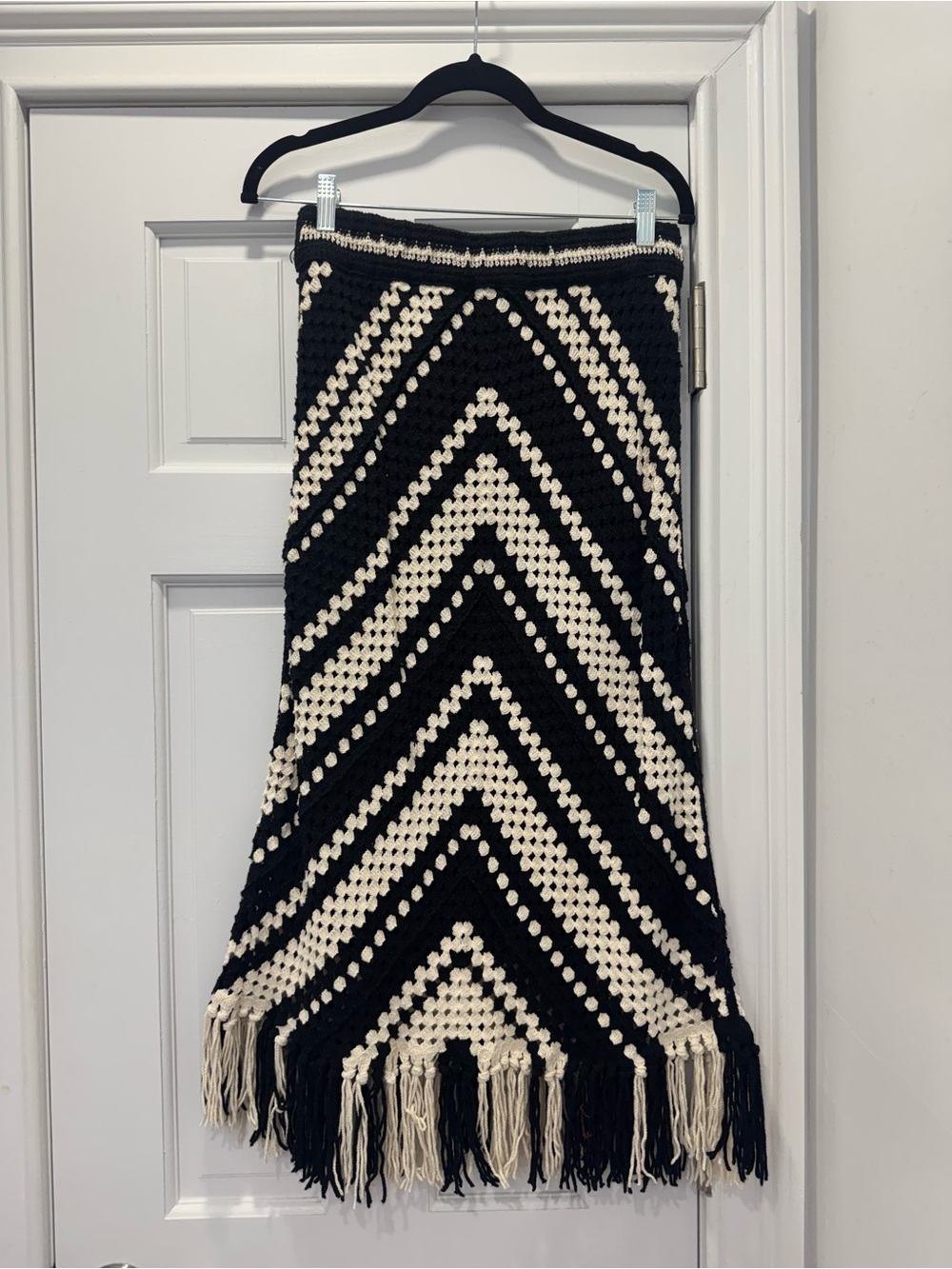 Black & Cream Crochet Fringe Skirt